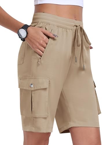 Flamingals Hiking Shorts for Women Flap Pocket Design Bermuda